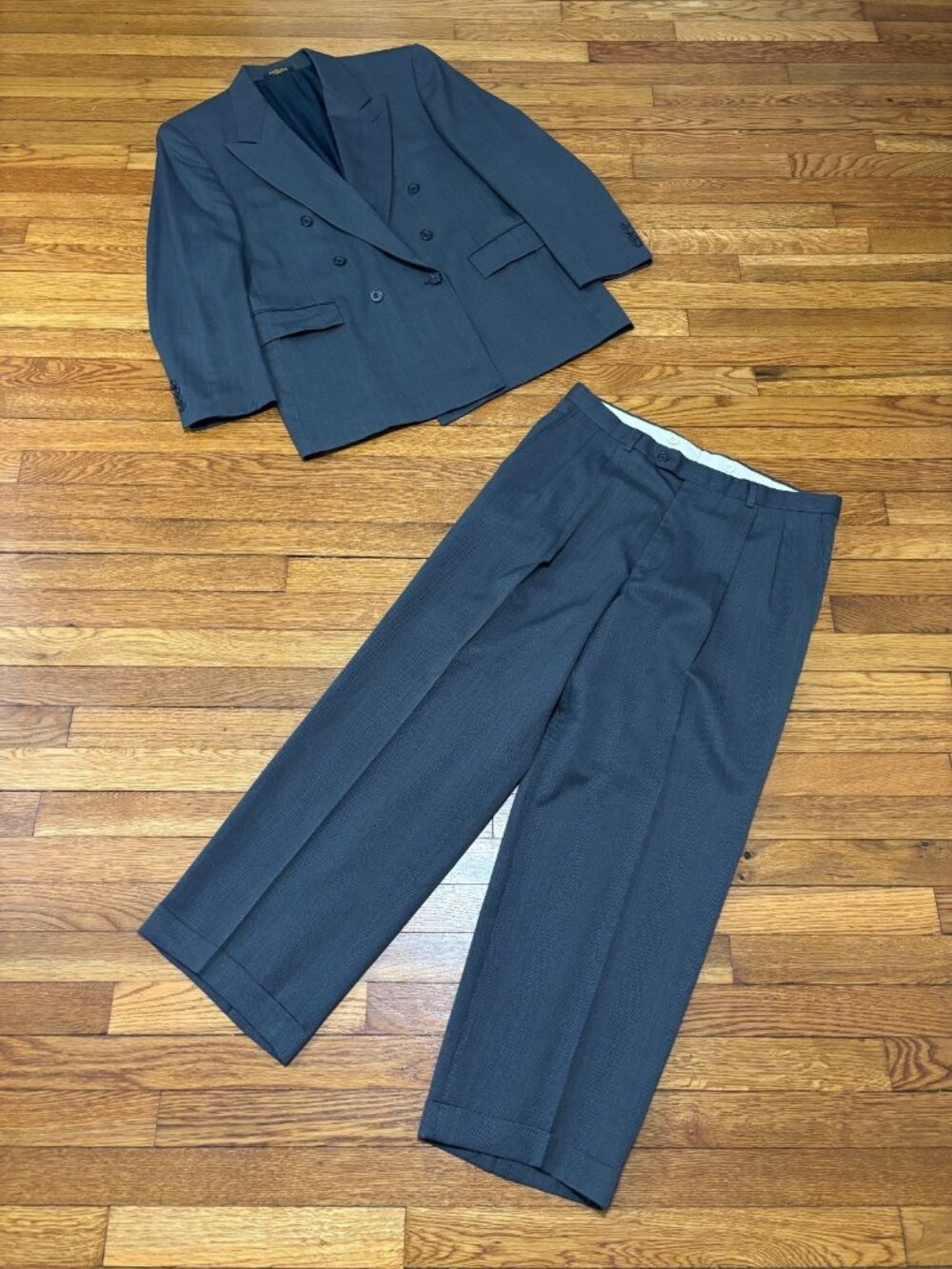 Evan Picone Mens Suit 42L Double-Breasted Blazer Jacket 34x28 Dress Pants Gray